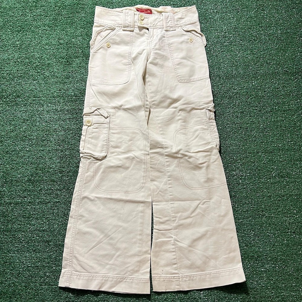Y2K Abercrombie & Fitch Pants Womens 31 Beige Cargo Wide Leg Utility Cotton
